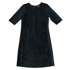 PAUW Amsterdam LBD Wool & Sheepskin Suede Front Shift Dress Size 3 Black
